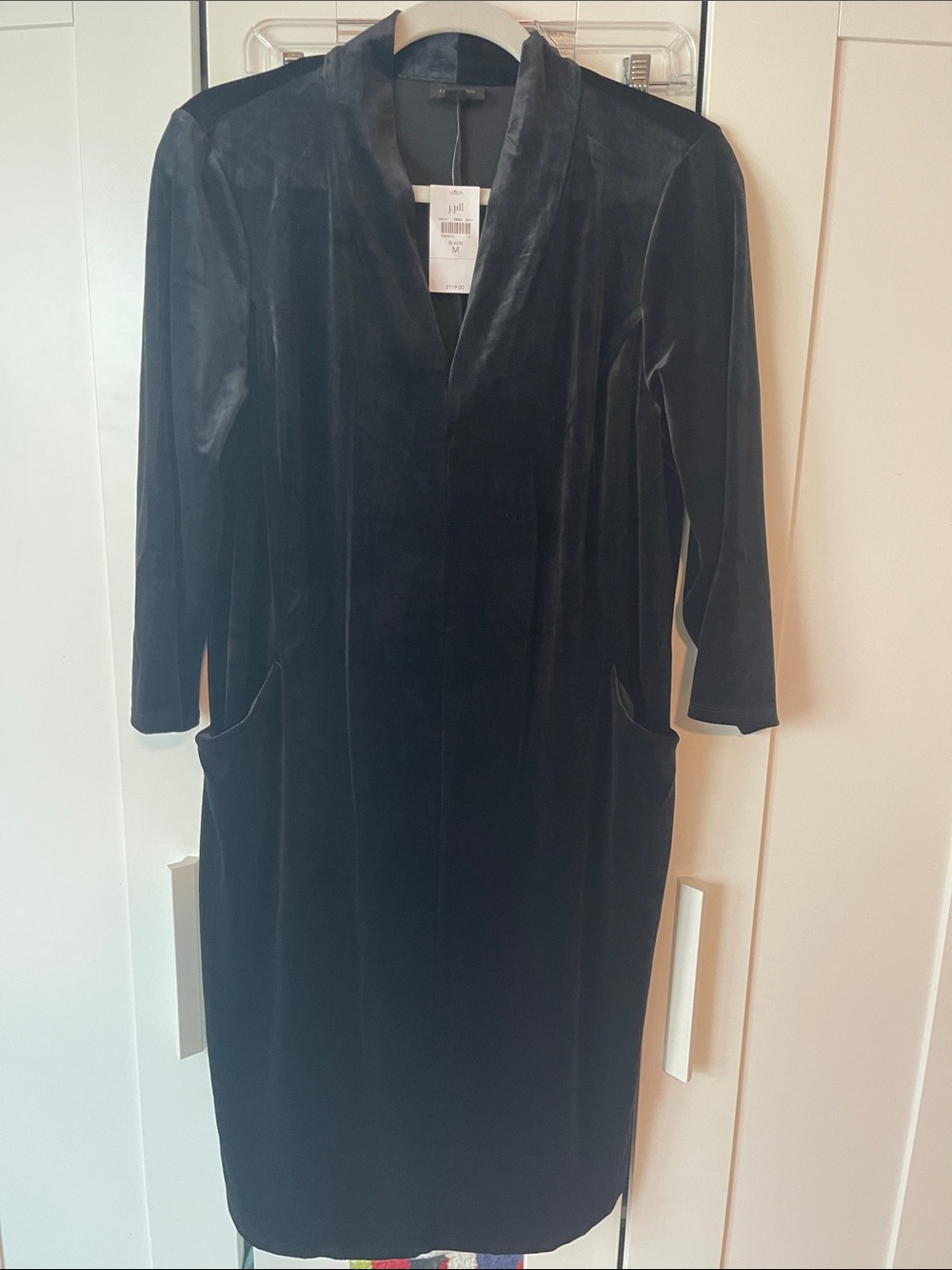 J. Jill Black Velvet Long Sleeve Sheath Dress
